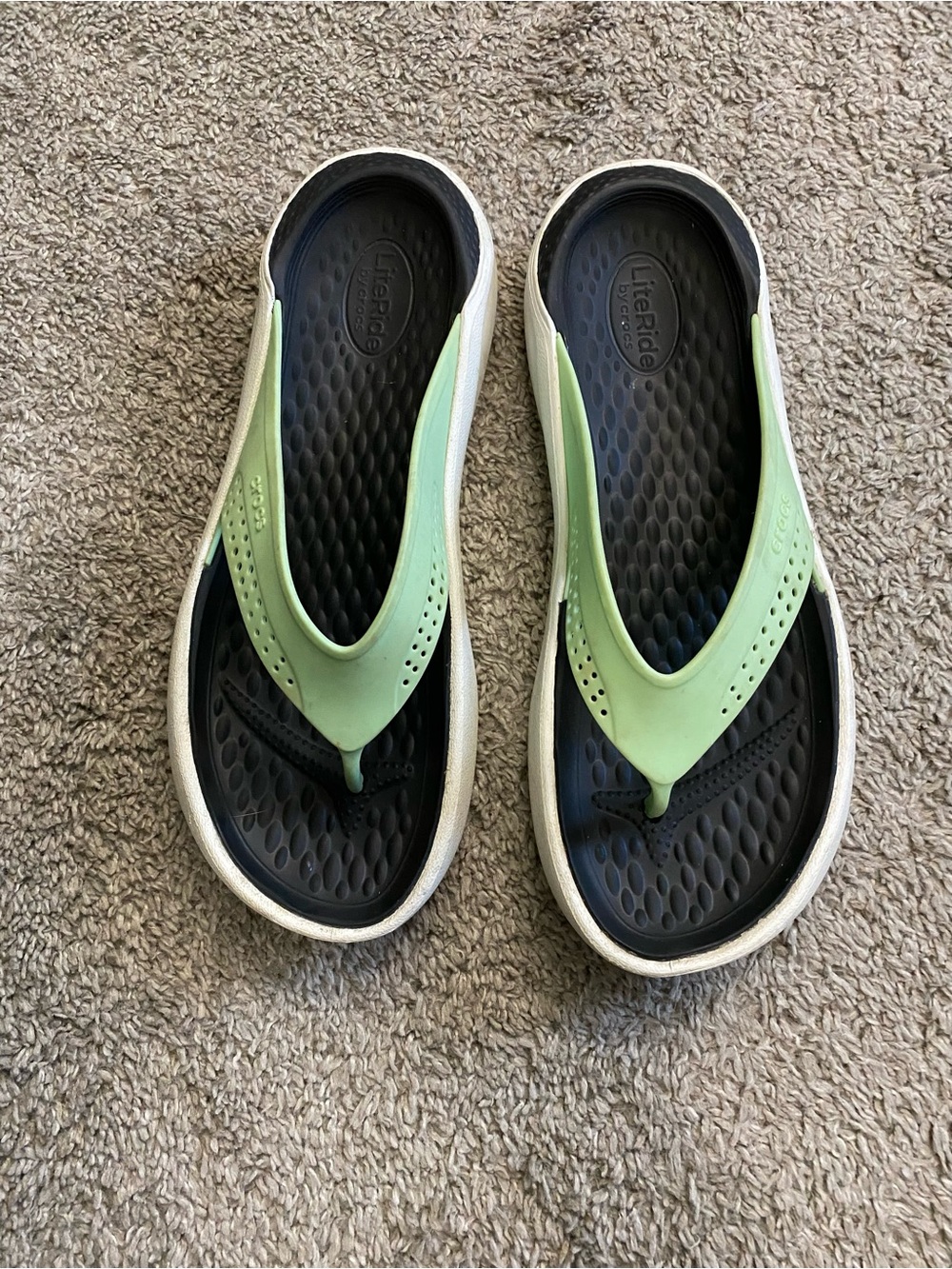 CROCS Women's Black & Light Green Flip Flop Sandals